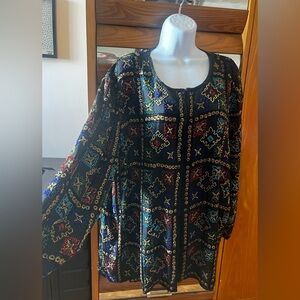 Vintage - Colorful 100% silk Embroidered Black vest - size Medium/Large